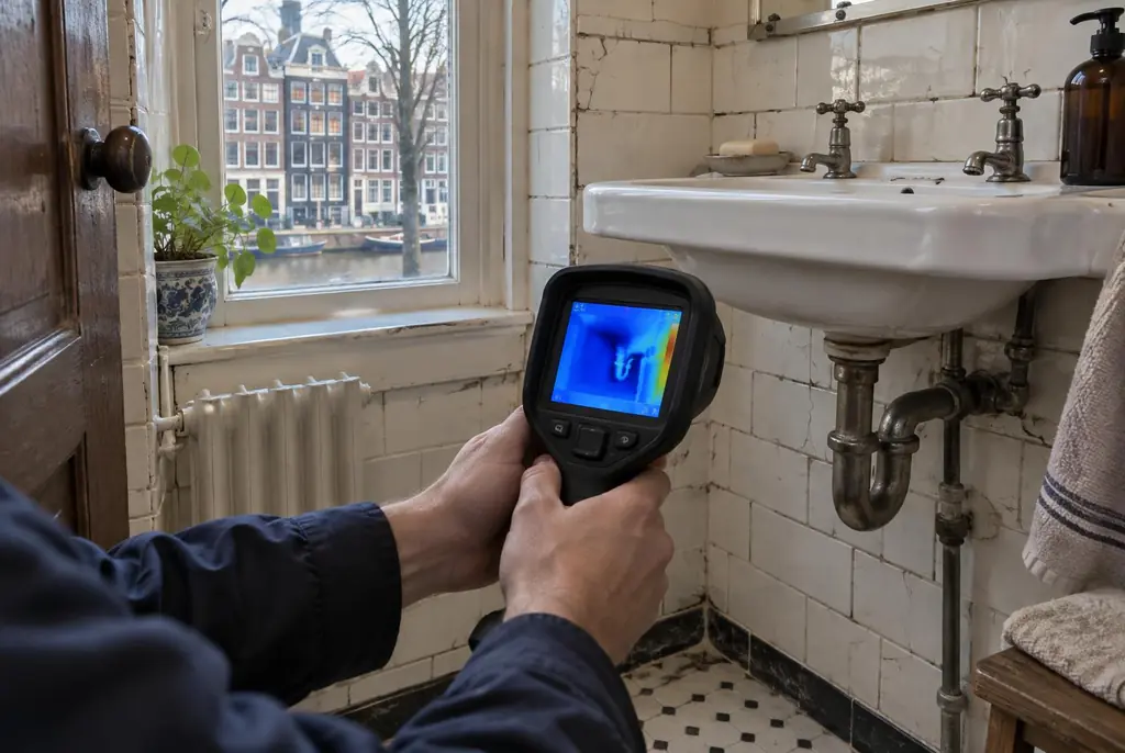 Lekdetectie Nieuwegein – badkamer met oude leidingen achter de tegels
