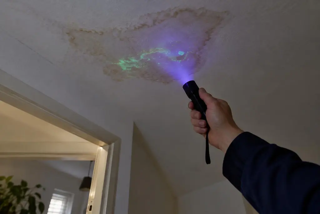 Lekdetectie Nieuwegein – kleurstof controleren op het plafond met uv-licht