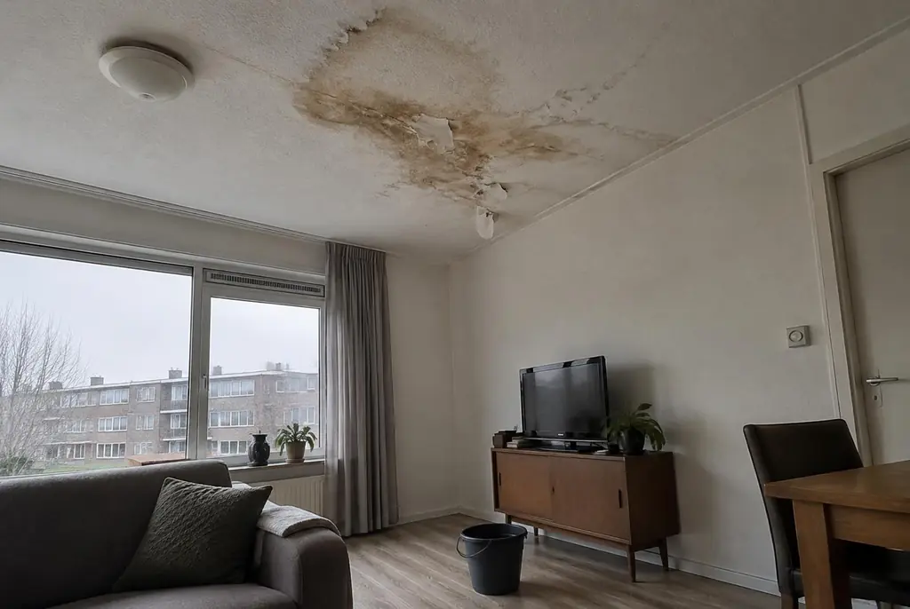 Lekdetectie Nieuwegein – vochtplek op het plafond onder een badkamer